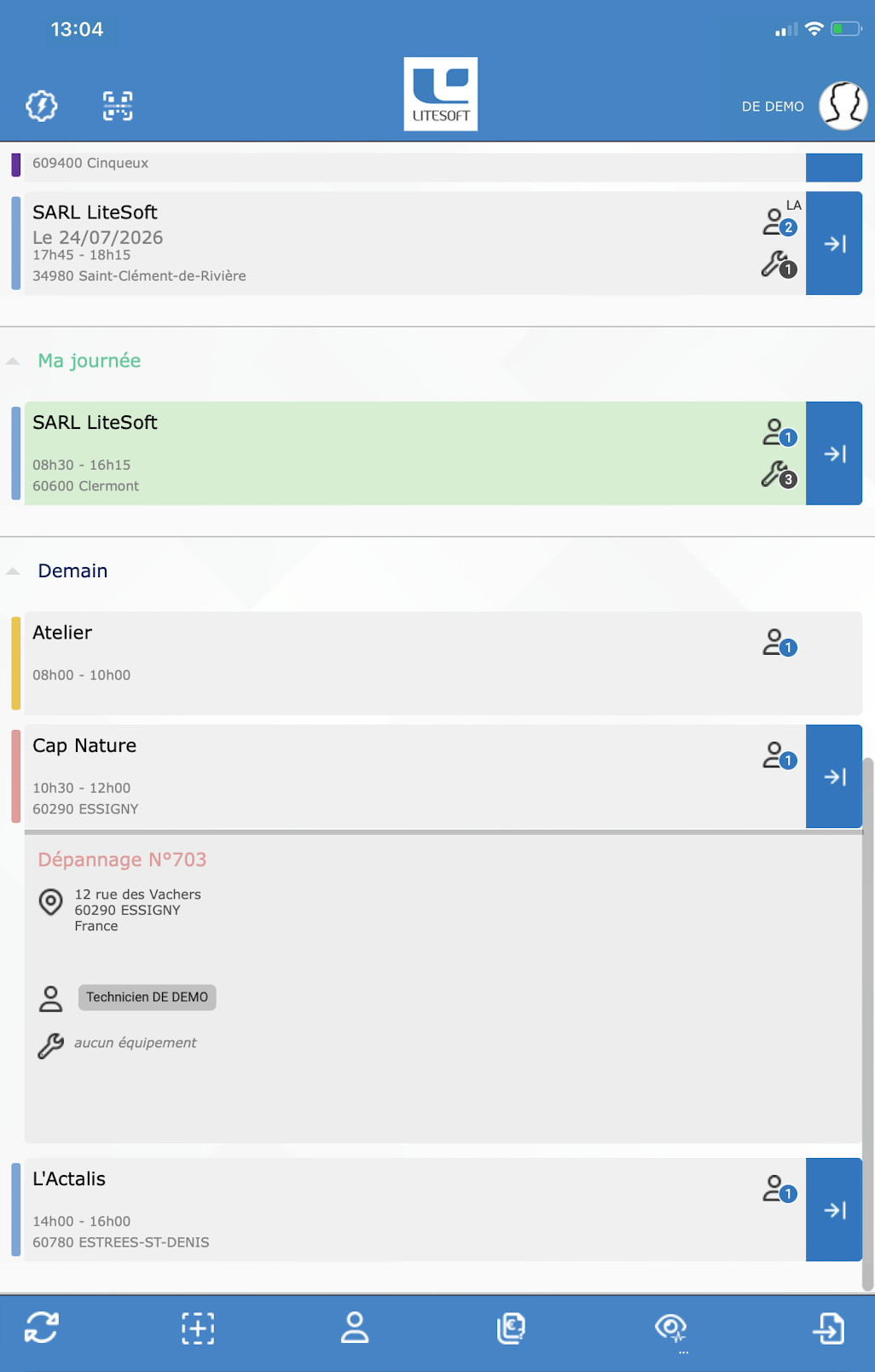 Vue Planning de l'application Looty